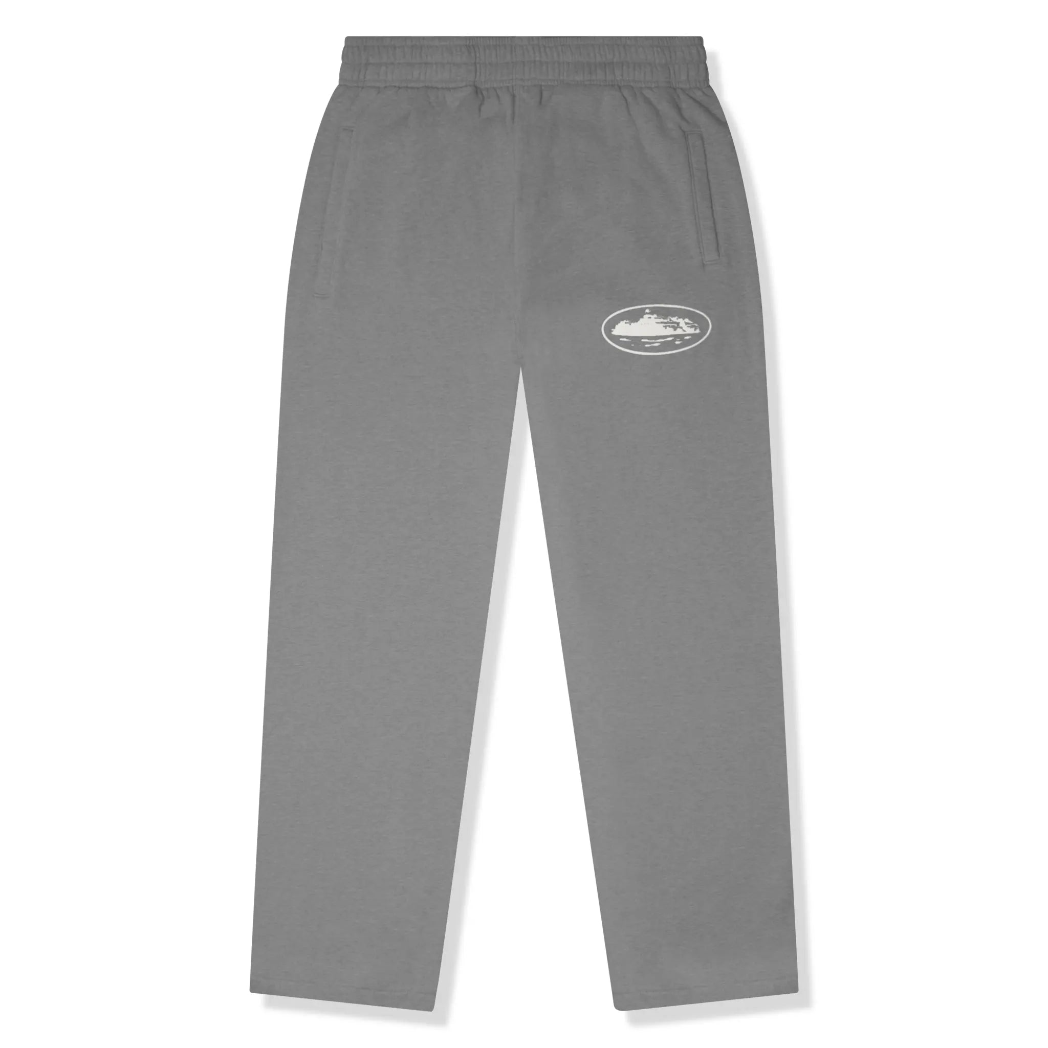 Front View of Corteiz Island Puff Print Open Gully Grey Hem Pants CRTZ-ISPPOH1G